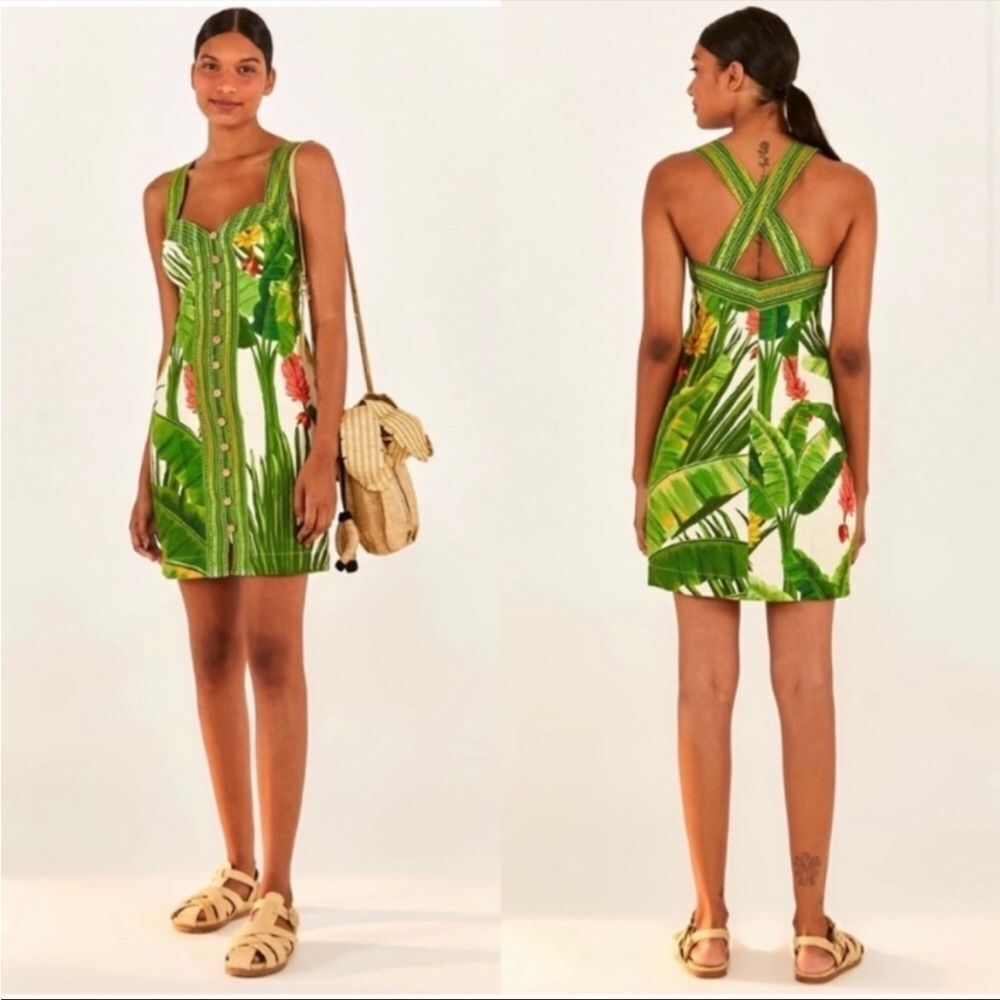NWOT Farm Rio Fresh Forest Scarf Linen Dress